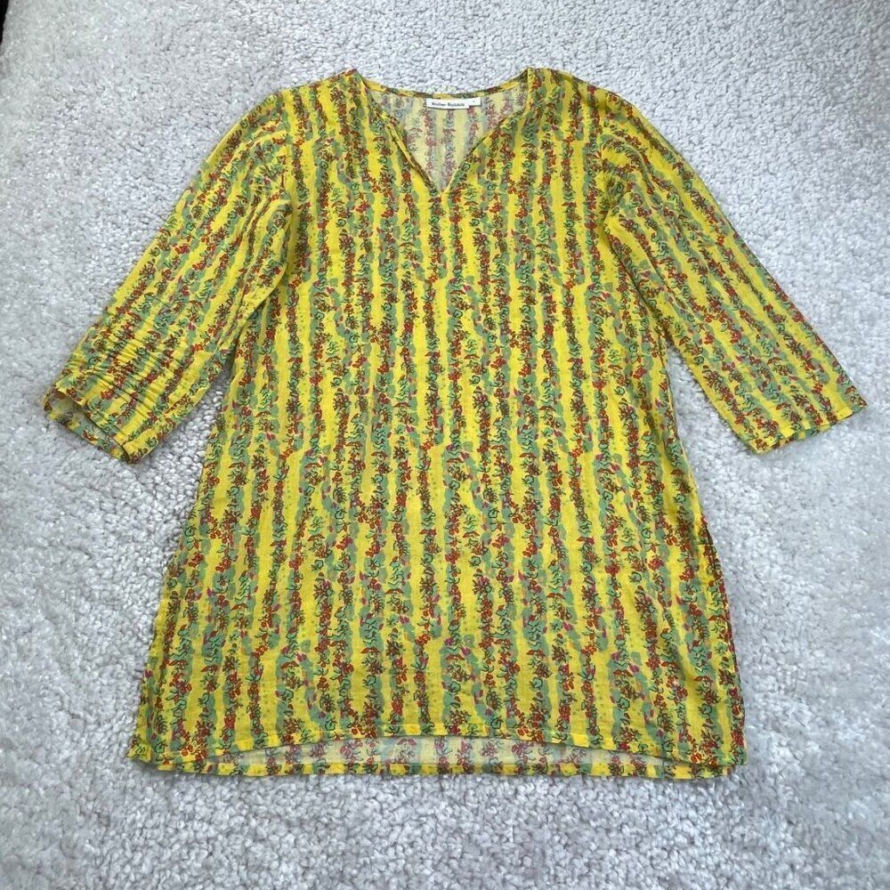 Roller Rabbit V-Neck Yellow Red Floral Tunic Womens Small